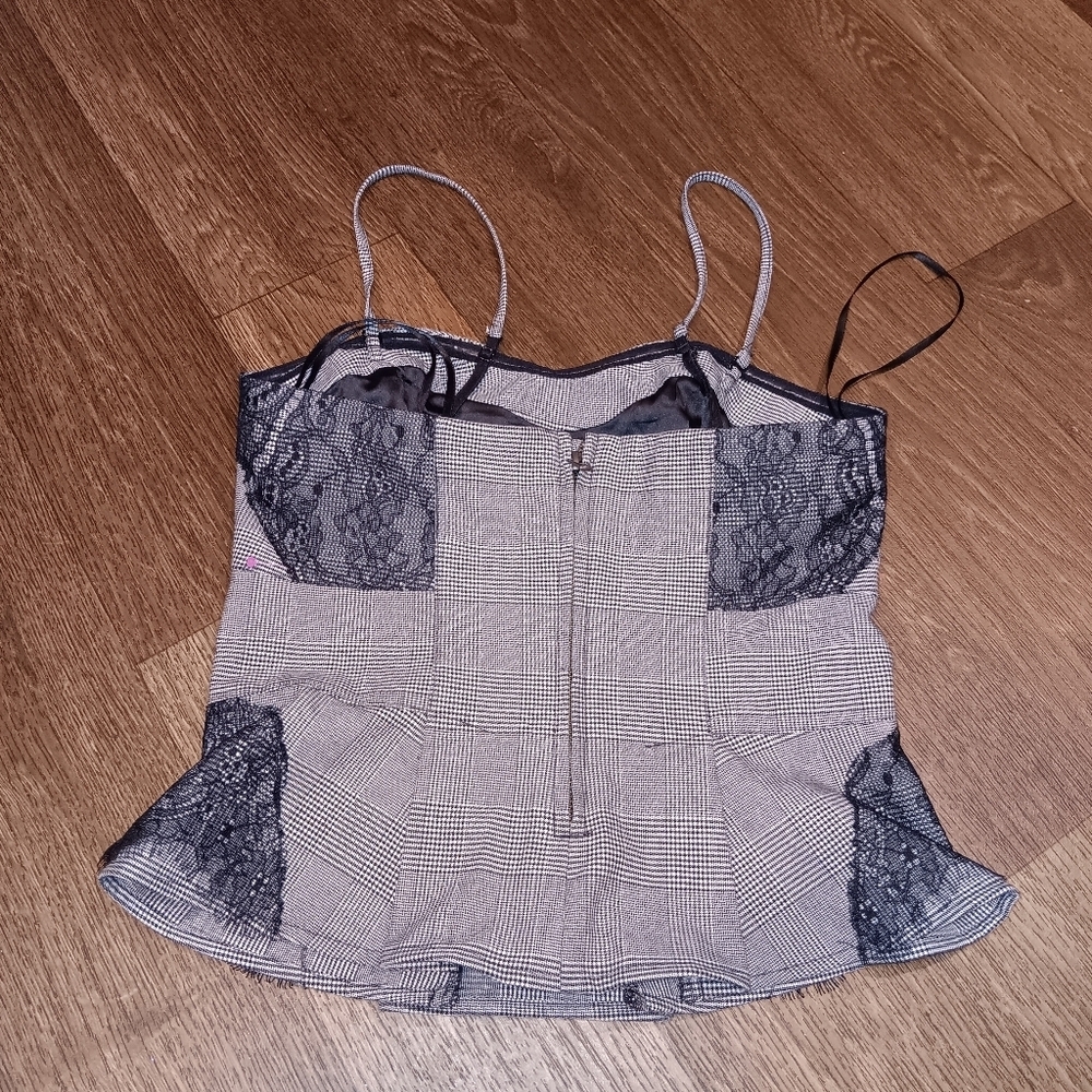 Victoria's Secret Black and White Plaid Lace-Trim Cami Sz 0 - Picture 4 of 4